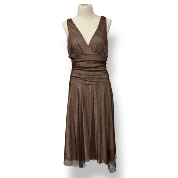 Spenser Jeremy Size 6 Swiss Dot Chiffon Overlay Dress Brown Y2K Party Cocktail - Picture 1 of 8